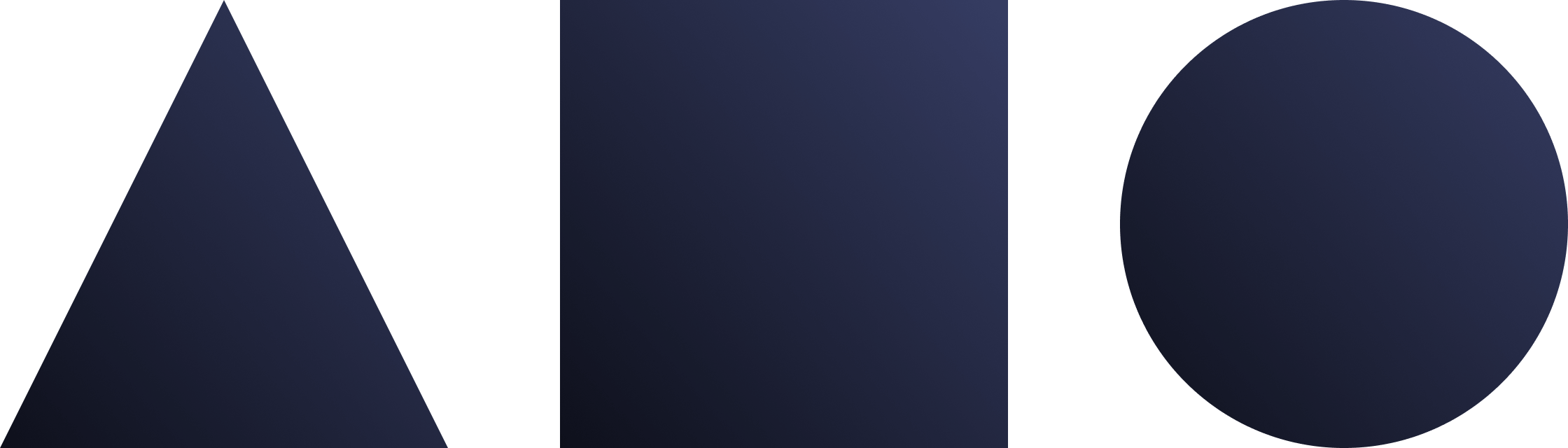 Decorative geometric shapes in dark colors. A triangle, a square and a circle