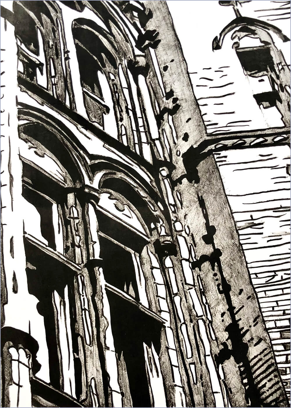 Detail of a facade showing a window of a London building in grey and black colors