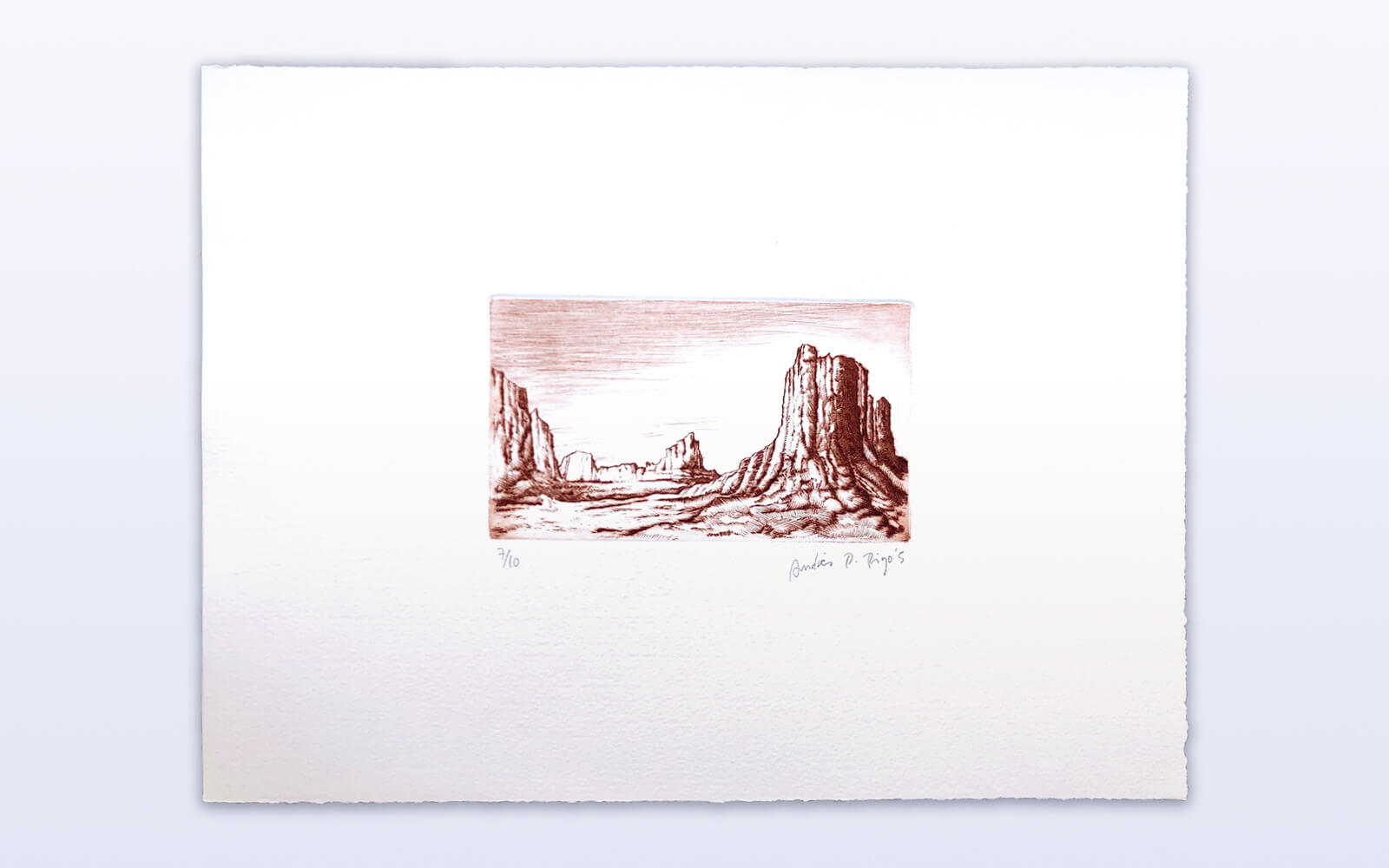 Stamp on paper of the Colorado canyon artwork made in brown colors