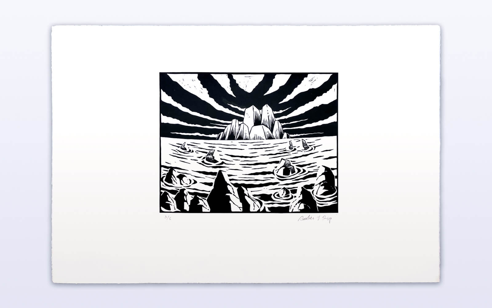 Artwork of the landscape printed on horizontal paper