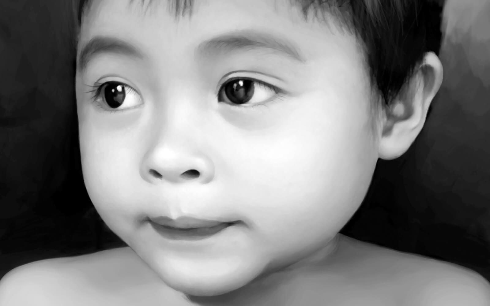 Portrait of a young kid. About 4 years old. By her look she seems to be a shy and affectionate person.